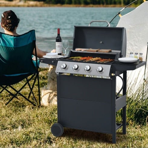 4-Burner Propane Gas Grill 34,000 BTU with Side Shelves - Smart Living Co.