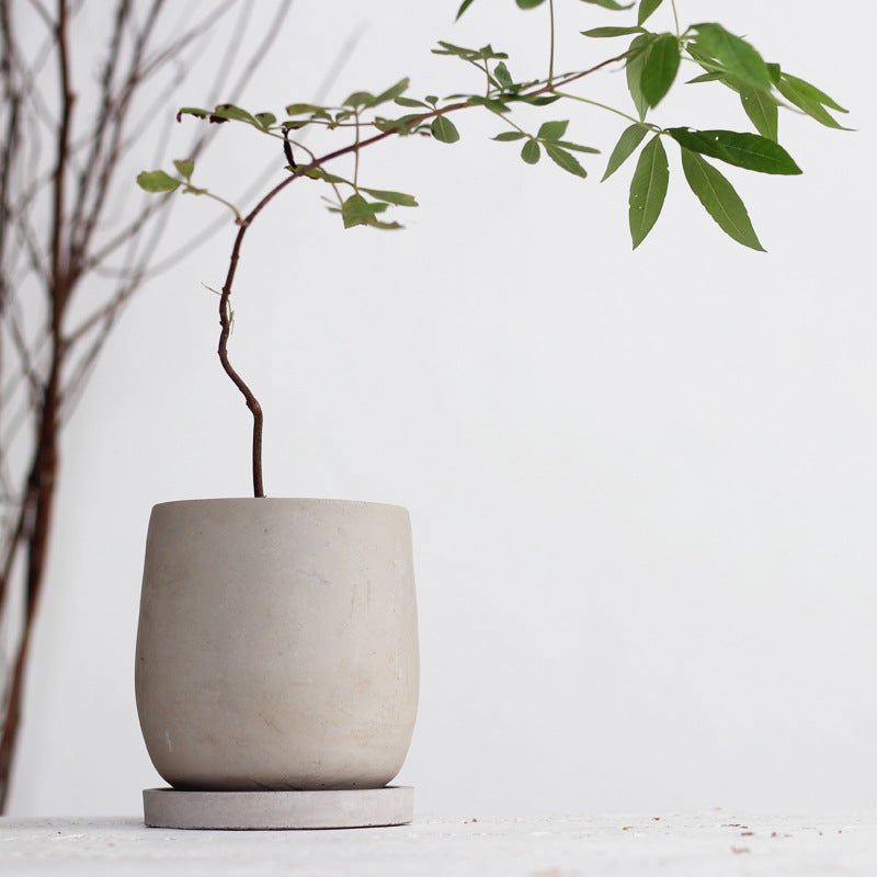 Cement Flower Pot with Drainage Tray – Chinese Style Planter - Smart Living Co.