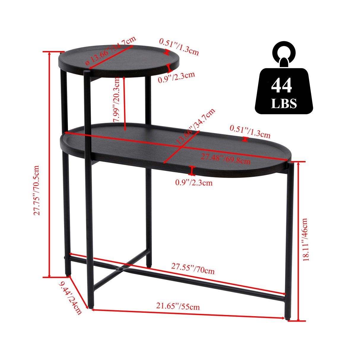 Round Coffee Table with Storage Tray - 2 Tier Black Side Table - Smart Living Co.