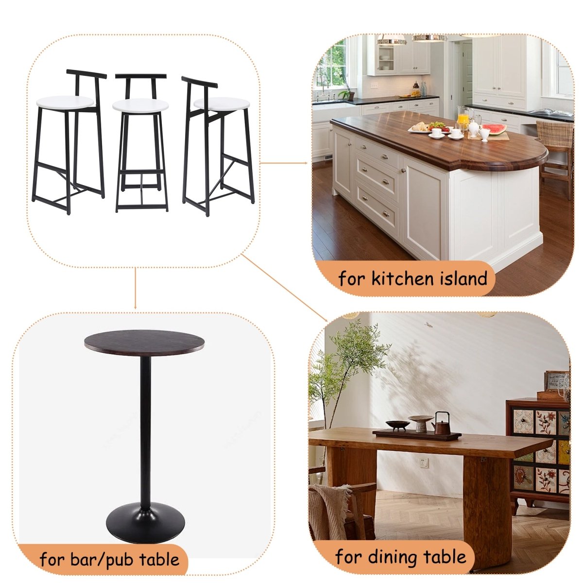 Bar Stools Set of 3 with Backrest - 27" Metal Counter Stools - Smart Living Co.