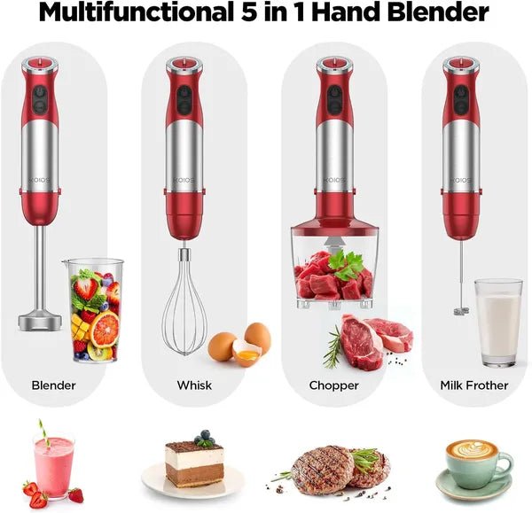 KOIOS 5-in-1 Immersion Blender — 1000W, 12-Speed, BPA-Free, Red - Smart Living Co.