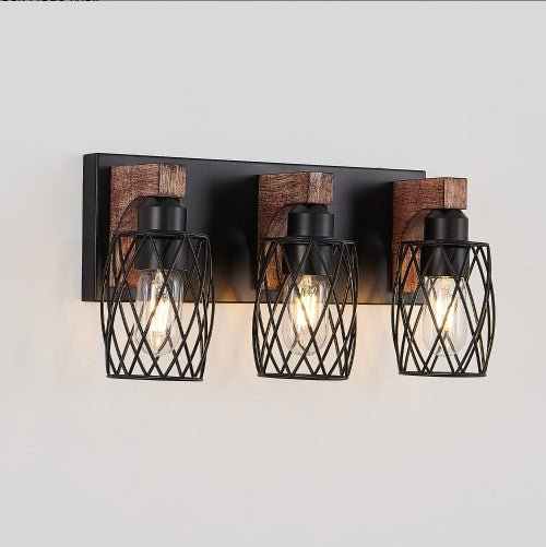 Industrial Vintage 3-Light Wall Sconce with Wooden Accents - Smart Living Co.