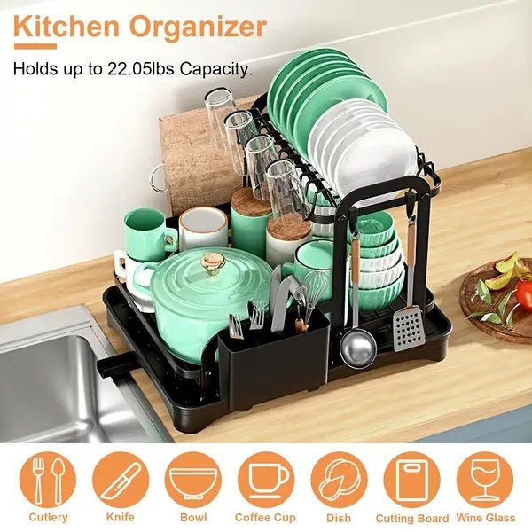 2-Tier Dish Drying Rack with Drainboard — Rustproof, Space-Saving Kitchen Organizer - Smart Living Co.