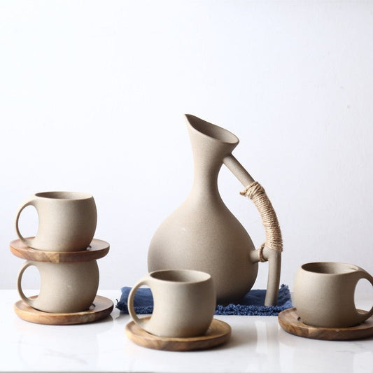 Ceramic Cold Water Kettle Set with Bamboo Tray - Tea Gift Set - Smart Living Co.