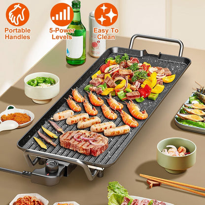 Electric BBQ Grill Griddle — 1500W Non-Stick Indoor/Outdoor Hot Plate with 5 Heat Settings - Smart Living Co.