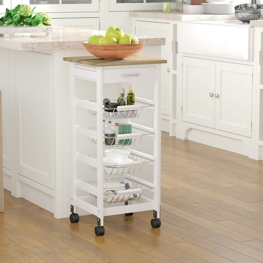Solid Wood Rolling Kitchen Island, Storage Solution with Fruit Baskets and Drawer - Smart Living Co.