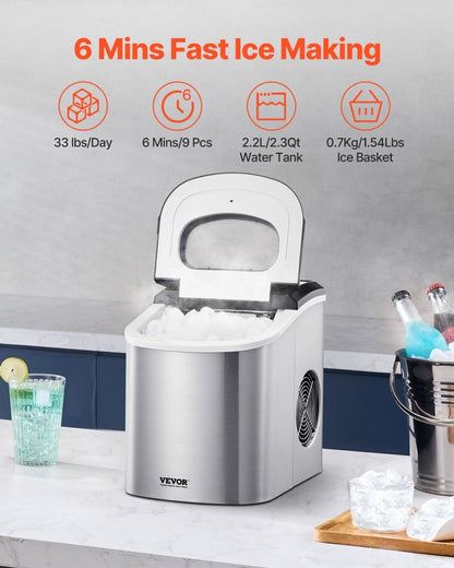 Portable Countertop Ice Maker — 33 lbs/24H, Self-Cleaning, with Scoop & Basket - Smart Living Co.