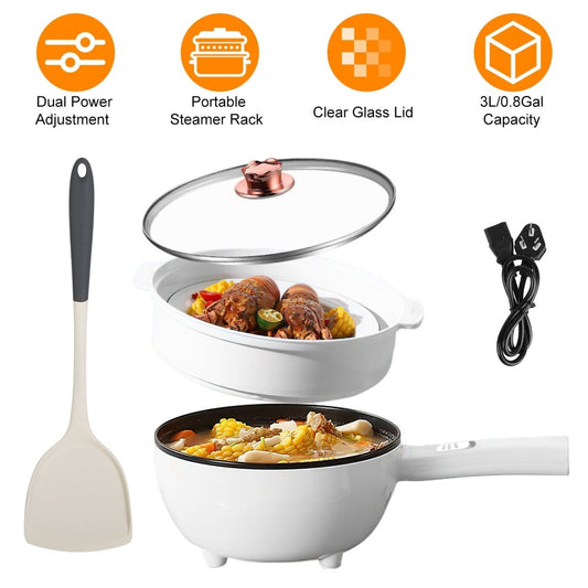 3L Electric Hot Pot Cooker - Portable Kitchen Appliance with Frying Pan, Steamer & Safety Protection - Smart Living Co.