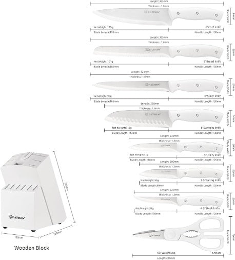 15-Piece Kitchen Knife Set — White Ergonomic Handles, Built-in Sharpener & Dishwasher Safe - Smart Living Co.