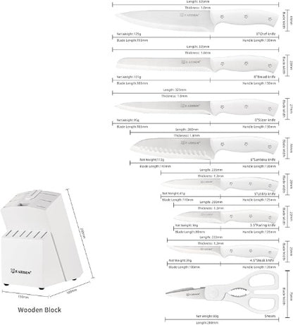 15-Piece Kitchen Knife Set — White Ergonomic Handles, Built-in Sharpener & Dishwasher Safe - Smart Living Co.