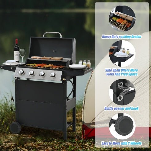 4-Burner Propane Gas Grill 34,000 BTU with Side Shelves - Smart Living Co.