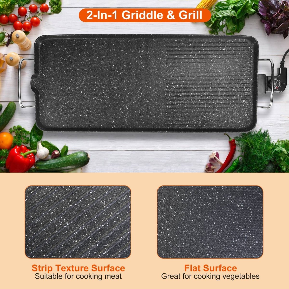 Electric BBQ Grill Griddle — 1500W Non-Stick Indoor/Outdoor Hot Plate with 5 Heat Settings - Smart Living Co.