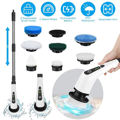 Electric Spin Scrubber — Cordless Cleaning Brush with 8 Replaceable Heads & Adjustable Handle - Smart Living Co.