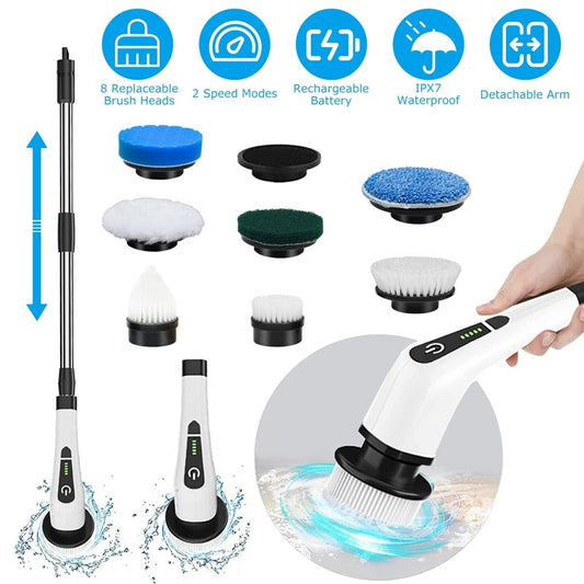 Electric Spin Scrubber — Cordless Cleaning Brush with 8 Replaceable Heads & Adjustable Handle - Smart Living Co.