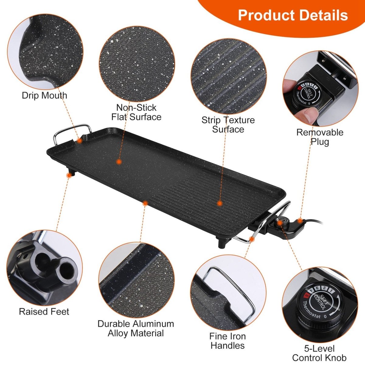 Electric BBQ Grill Griddle — 1500W Non-Stick Indoor/Outdoor Hot Plate with 5 Heat Settings - Smart Living Co.