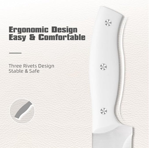 15-Piece Kitchen Knife Set — White Ergonomic Handles, Built-in Sharpener & Dishwasher Safe - Smart Living Co.