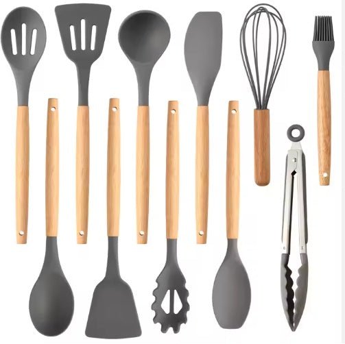 12-Piece Silicone Kitchen Utensil Set with Wooden Handles — Heat Resistant, Non-Stick - Smart Living Co.