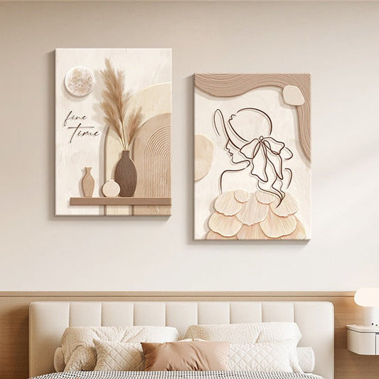 Abstract Line Figure Wall Art - Cream Style Frameless Canvas Painting - Smart Living Co.