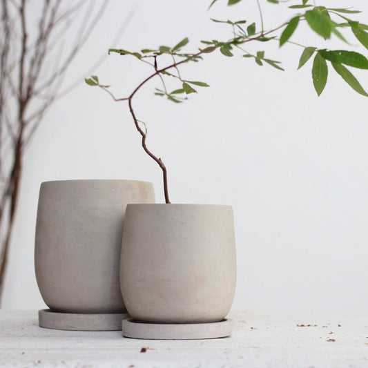 Cement Flower Pot with Drainage Tray – Chinese Style Planter - Smart Living Co.