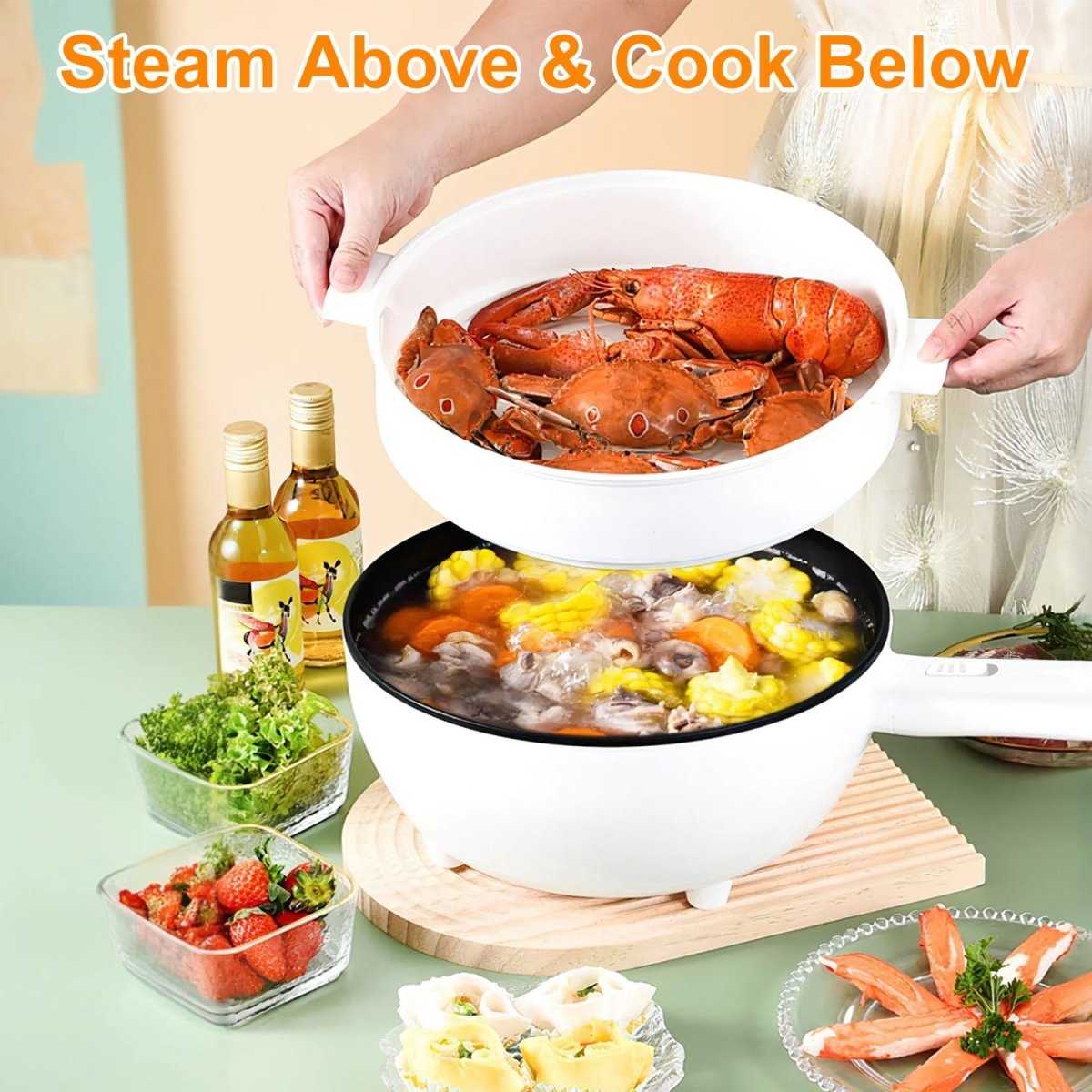 3L Electric Hot Pot Cooker - Portable Kitchen Appliance with Frying Pan, Steamer & Safety Protection - Smart Living Co.