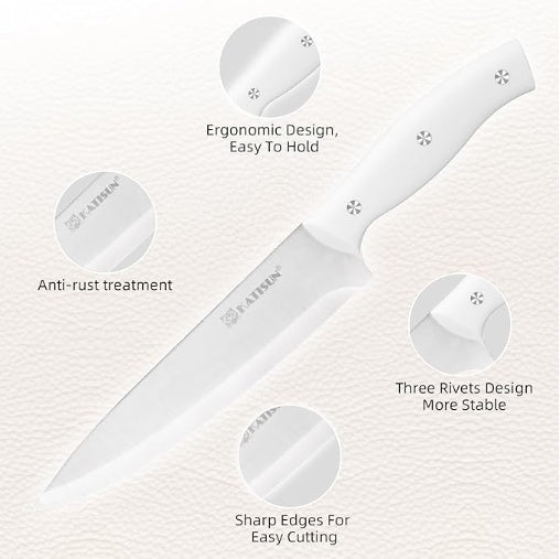 15-Piece Kitchen Knife Set — White Ergonomic Handles, Built-in Sharpener & Dishwasher Safe - Smart Living Co.