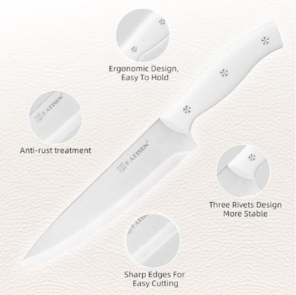 15-Piece Kitchen Knife Set — White Ergonomic Handles, Built-in Sharpener & Dishwasher Safe - Smart Living Co.