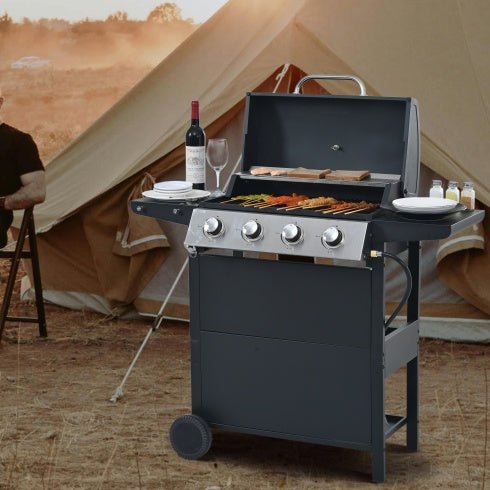 4-Burner Propane Gas Grill 34,000 BTU with Side Shelves - Smart Living Co.
