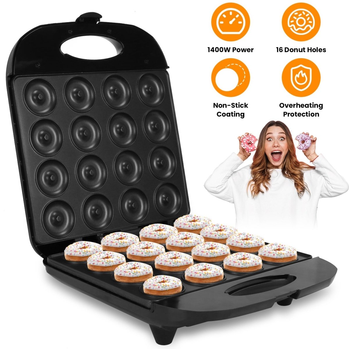 Mini Donut Maker Machine, 16-Hole – Non-Stick, 1400W - Smart Living Co.