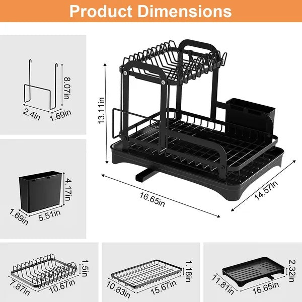 2-Tier Dish Drying Rack with Drainboard — Rustproof, Space-Saving Kitchen Organizer - Smart Living Co.
