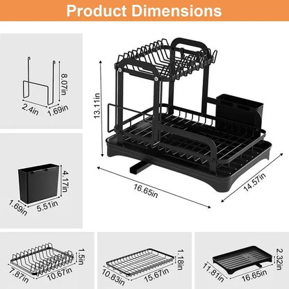 2-Tier Dish Drying Rack with Drainboard — Rustproof, Space-Saving Kitchen Organizer - Smart Living Co.