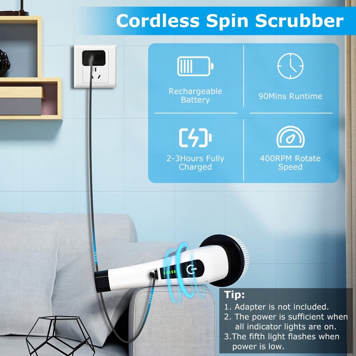 Electric Spin Scrubber — Cordless Cleaning Brush with 8 Replaceable Heads & Adjustable Handle - Smart Living Co.