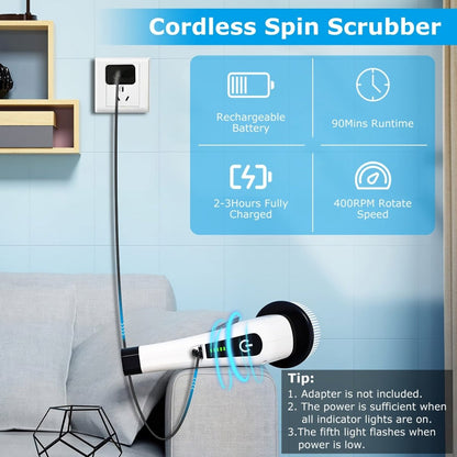 Electric Spin Scrubber — Cordless Cleaning Brush with 8 Replaceable Heads & Adjustable Handle - Smart Living Co.