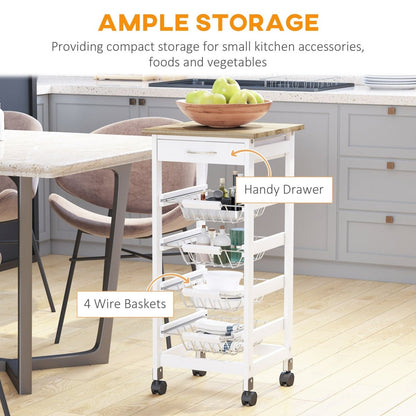 Solid Wood Rolling Kitchen Island, Storage Solution with Fruit Baskets and Drawer - Smart Living Co.