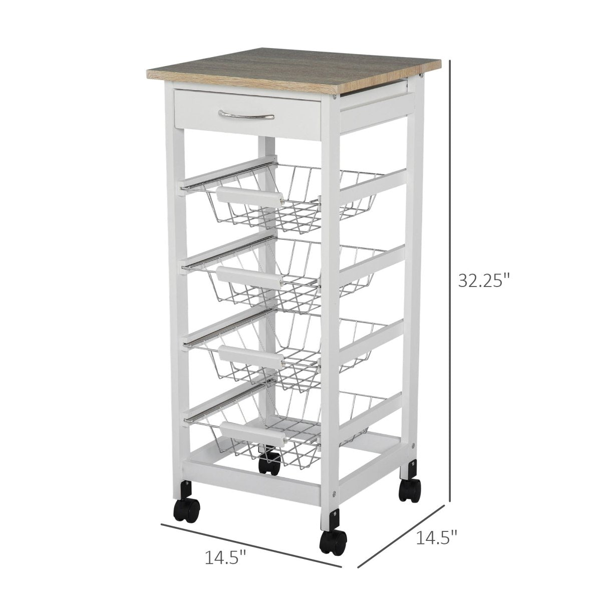 Solid Wood Rolling Kitchen Island, Storage Solution with Fruit Baskets and Drawer - Smart Living Co.