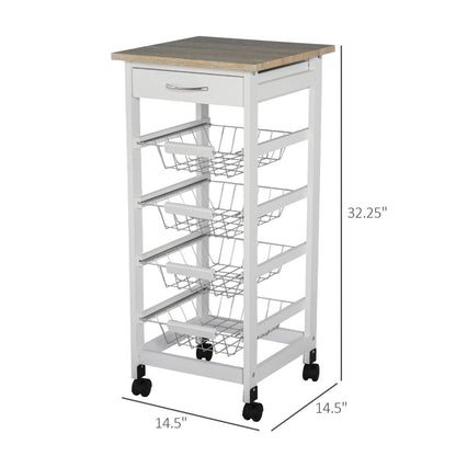 Solid Wood Rolling Kitchen Island, Storage Solution with Fruit Baskets and Drawer - Smart Living Co.