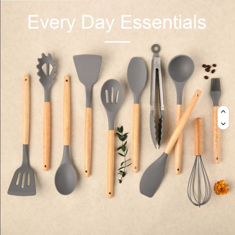 12-Piece Silicone Kitchen Utensil Set with Wooden Handles — Heat Resistant, Non-Stick - Smart Living Co.