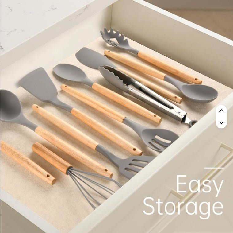 12-Piece Silicone Kitchen Utensil Set with Wooden Handles — Heat Resistant, Non-Stick - Smart Living Co.