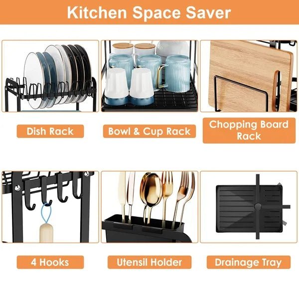 2-Tier Dish Drying Rack with Drainboard — Rustproof, Space-Saving Kitchen Organizer - Smart Living Co.
