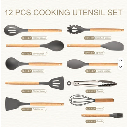 12-Piece Silicone Kitchen Utensil Set with Wooden Handles — Heat Resistant, Non-Stick - Smart Living Co.