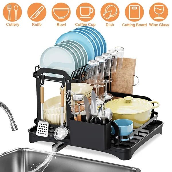 2-Tier Dish Drying Rack with Drainboard — Rustproof, Space-Saving Kitchen Organizer - Smart Living Co.